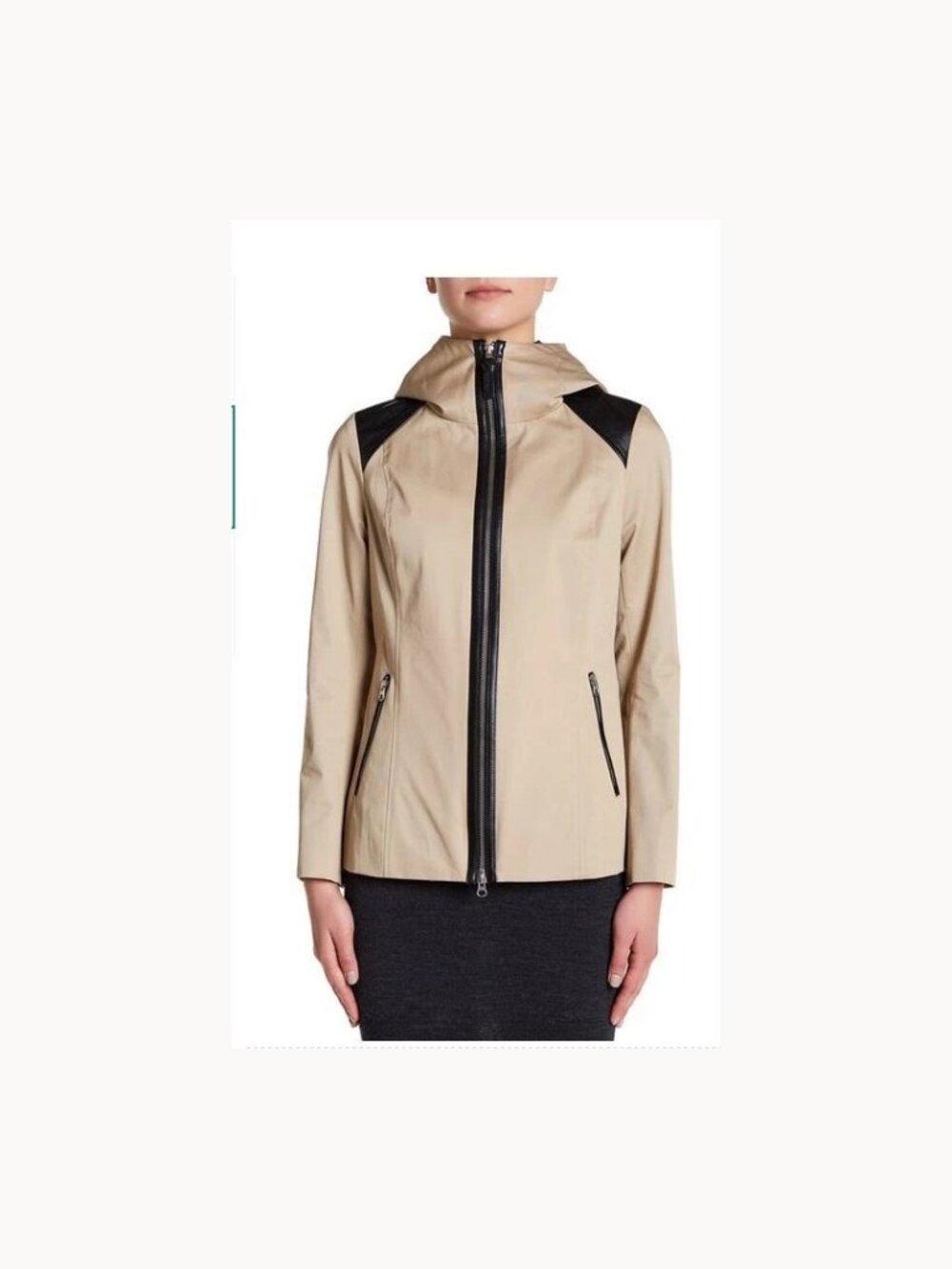 Mackage Women’s Beige Hooded Jacket Leather Trim Size L